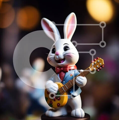 Intra Συλλεκτικό Ξύλινο Παζλ Plywood  4mm - Λευκό ειδώλιο λαγουδάκι που παίζει κιθάρα με θέμα το Πάσχα Σε Ξύλινο Κουτί - Διαστάσεις Puzzle: 10x10 cm – 25 κομμάτια - Image 1