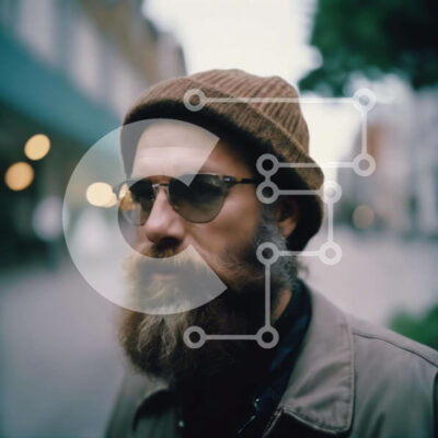 Intra Συλλεκτικό Ξύλινο Παζλ Plywood  4mm - Αστικός γενειοφόρος άνδρας με γυαλιά ηλίου και Beanie Σε Ξύλινο Κουτί - Διαστάσεις Puzzle: 10x10 cm – 25 κομμάτια - Image 1