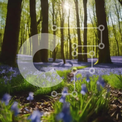 Intra Συλλεκτικό Ξύλινο Παζλ Plywood  4mm - Ειδυλλιακό Bluebell Forest με το ηλιακό φως που φιλτράρεται μέσα από δέντρα Σε Ξύλινο Κουτί - Διαστάσεις: 10x10 cm – 25 κομμάτια - Image 1