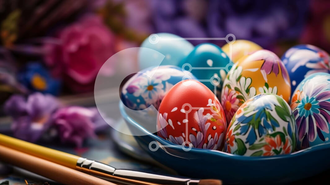 Intra Συλλεκτικό Ξύλινο Παζλ Plywood  4mm - Πολύχρωμα βαμμένα Πασχαλινά αυγά και προμήθειες ζωγραφικής Σε Ξύλινο Κουτί - Διαστάσεις: 10x10 cm – 25 κομμάτια