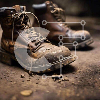 Intra Συλλεκτικό Ξύλινο Παζλ Plywood  4mm - Φθαρμένες μπότες εργασίας σε χώμα και λάσπη Σε Ξύλινο Κουτί - Διαστάσεις Puzzle: 10x10 cm – 25 κομμάτια - Image 1