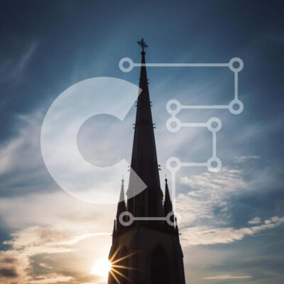 Intra Συλλεκτικό Ξύλινο Παζλ Plywood  4mm - Θρησκευτικό κτίριο στο ηλιοβασίλεμα με σταυρό και σύννεφα Σε Ξύλινο Κουτί - Διαστάσεις Puzzle: 10x10 cm – 25 κομμάτια - Image 1