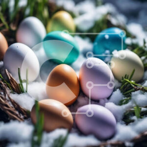 Intra Συλλεκτικό Ξύλινο Παζλ Plywood  4mm - Πολύχρωμα Πασχαλινά αυγά στο χιόνι Σε Ξύλινο Κουτί - Διαστάσεις: 10x10 cm – 25 κομμάτια