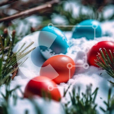 Intra Συλλεκτικό Ξύλινο Παζλ Plywood  4mm - Πολύχρωμα Πασχαλινά αυγά στο χιόνι Σε Ξύλινο Κουτί - Διαστάσεις: 10x10 cm – 25 κομμάτια - Image 1