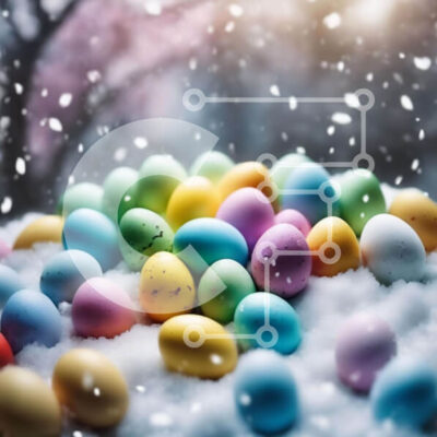 Intra Συλλεκτικό Ξύλινο Παζλ Plywood  4mm - Πολύχρωμα Πασχαλινά αυγά στο χιόνι Σε Ξύλινο Κουτί - Διαστάσεις: 10x10 cm – 25 κομμάτια - Image 1