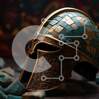 Intra Συλλεκτικό Ξύλινο Παζλ Plywood  4mm - Αρχαίο μπλε και χρυσό κράνος σε σπασμένο ξύλο Σε Ξύλινο Κουτί - Διαστάσεις Puzzle: 10x10 cm – 25 κομμάτια - Image 1