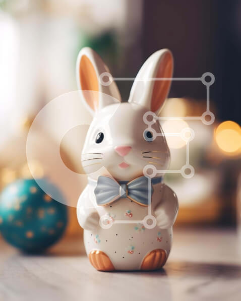 Intra Συλλεκτικό Ξύλινο Παζλ Plywood  4mm - Κεραμικό ειδώλιο Πασχαλινό λαγουδάκι στο τραπέζι με βάζα και κεριά Σε Ξύλινο Κουτί - Διαστάσεις Puzzle: 10x10 cm – 25 κομμάτια