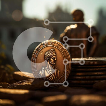 Intra Συλλεκτικό Ξύλινο Παζλ Plywood  4mm - Κέρμα Ιούλιου Καίσαρα και στοίβες νομισμάτων σε ιστορικό πλαίσιο Σε Ξύλινο Κουτί - Διαστάσεις Puzzle: 10x10 cm – 25 κομμάτια - Image 1