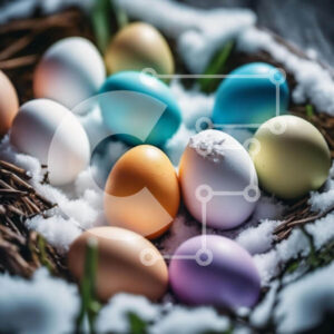 Intra Συλλεκτικό Ξύλινο Παζλ Plywood  4mm - Πολύχρωμα Πασχαλινά αυγά φωλιά στο χιόνι Σε Ξύλινο Κουτί - Διαστάσεις: 10x10 cm – 25 κομμάτια