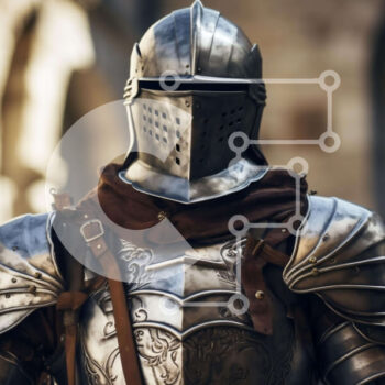 Intra Συλλεκτικό Ξύλινο Παζλ Plywood  4mm - Μεσαιωνικός ιππότης με πανοπλία που στέκεται μπροστά από το παλιό κτίριο Σε Ξύλινο Κουτί - Διαστάσεις Puzzle: 10x10 cm – 25 κομμάτια - Image 1