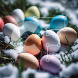 Intra Συλλεκτικό Ξύλινο Παζλ Plywood  4mm - Πολύχρωμα Πασχαλινά αυγά στο χιόνι Σε Ξύλινο Κουτί - Διαστάσεις: 10x10 cm – 25 κομμάτια