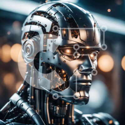 Intra Συλλεκτικό Ξύλινο Παζλ Plywood  4mm - Κοντινό πλάνο του κεφαλιού του ρομπότ με φωτεινά φώτα Σε Ξύλινο Κουτί - Διαστάσεις Puzzle: 10x10 cm – 25 κομμάτια - Image 1