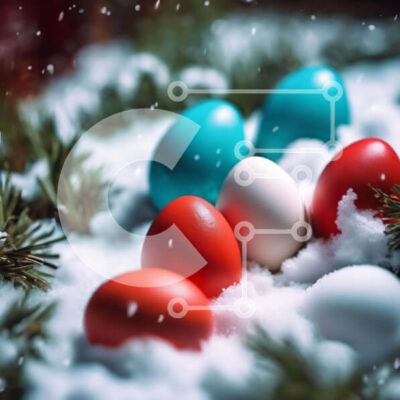 Intra Συλλεκτικό Ξύλινο Παζλ Plywood 4mm - Πολύχρωμα Πασχαλινά αυγά στο χιονισμένο τοπίο Σε Ξύλινο Κουτί - Διαστάσεις: 10x10 cm – 25 κομμάτια - Image 1