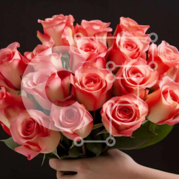 Intra Συλλεκτικό Ξύλινο Παζλ Plywood  4mm - Μπουκέτο με ροζ τριαντάφυλλα στο χέρι Σε Ξύλινο Κουτί - Διαστάσεις Puzzle: 10x10 cm – 25 κομμάτια - Image 1