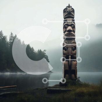 Intra Συλλεκτικό Ξύλινο Παζλ Plywood  4mm - Ξύλινος πόλος τοτέμ δίπλα στο νερό και τα δέντρα Σε Ξύλινο Κουτί - Διαστάσεις Puzzle: 10x10 cm – 25 κομμάτια - Image 1