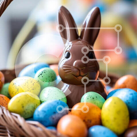 Intra Συλλεκτικό Ξύλινο Παζλ Plywood  4mm - Πασχαλινό καλάθι με σοκολατένιο λαγουδάκι και πολύχρωμα αυγά Σε Ξύλινο Κουτί - Διαστάσεις: 10x10 cm – 25 κομμάτια - Image 1