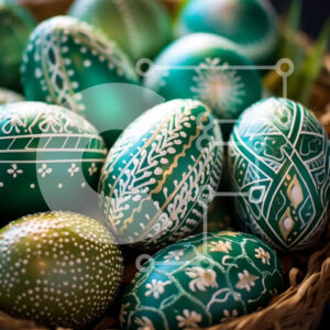 Intra Συλλεκτικό Ξύλινο Παζλ Plywood  4mm - Πασχαλινό καλάθι με πράσινα και λευκά διακοσμημένα αυγά Σε Ξύλινο Κουτί - Διαστάσεις: 10x10 cm – 25 κομμάτια