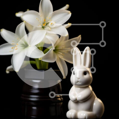 Intra Συλλεκτικό Ξύλινο Παζλ Plywood  4mm - Λευκό ειδώλιο λαγουδάκι με κρίνους Σε Ξύλινο Κουτί - Διαστάσεις: 10x10 cm – 25 κομμάτια - Image 1