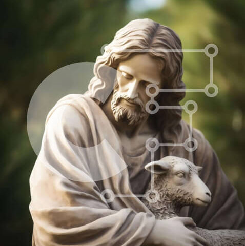 Intra Συλλεκτικό Ξύλινο Παζλ Plywood  4mm - Άγαλμα του Ιησού με ένα πρόβατο στη φύση Σε Ξύλινο Κουτί - Διαστάσεις Puzzle: 10x10 cm – 25 κομμάτια - Image 1