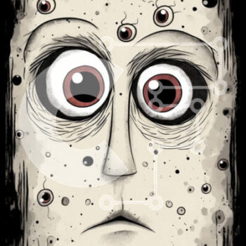 Intra Συλλεκτικό Ξύλινο Παζλ Plywood  4mm - Έργο τέχνης Grunge Face με μεγάλα μάτια Σε Ξύλινο Κουτί - Διαστάσεις Puzzle: 10x10 cm – 25 κομμάτια - Image 1
