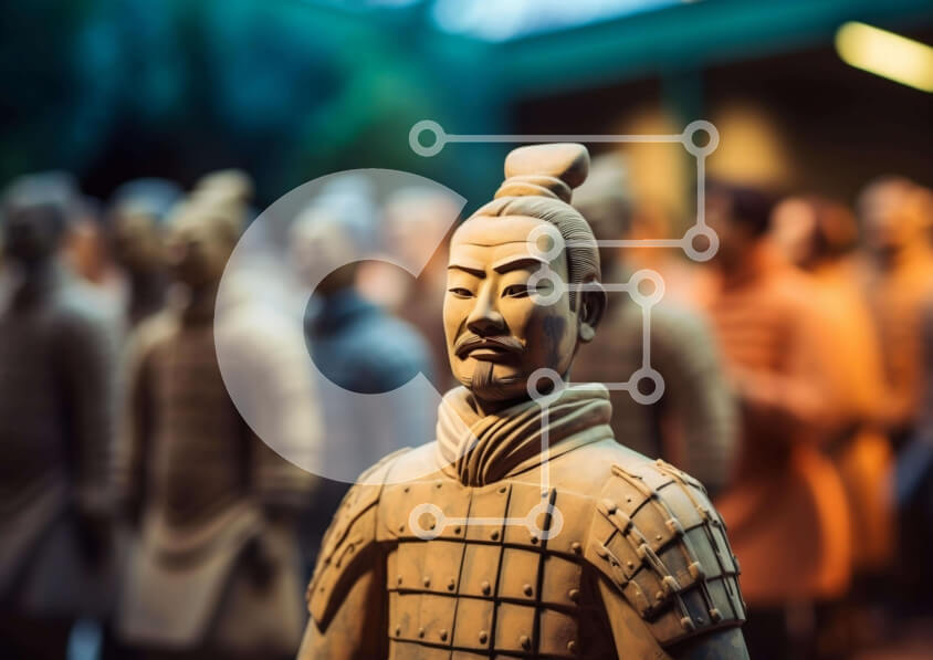 Intra Συλλεκτικό Ξύλινο Παζλ Plywood  4mm - Ομάδα αρχαίων κινεζικών αγαλμάτων πολεμιστών Σε Ξύλινο Κουτί - Διαστάσεις Puzzle: 10x10 cm – 25 κομμάτια