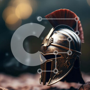 Intra Συλλεκτικό Ξύλινο Παζλ Plywood  4mm - Αρχαίο σπαρτιατικό κράνος με κόκκινο πομπόν σε βράχους και βρωμιά Σε Ξύλινο Κουτί - Διαστάσεις Puzzle: 10x10 cm – 25 κομμάτια - Image 1