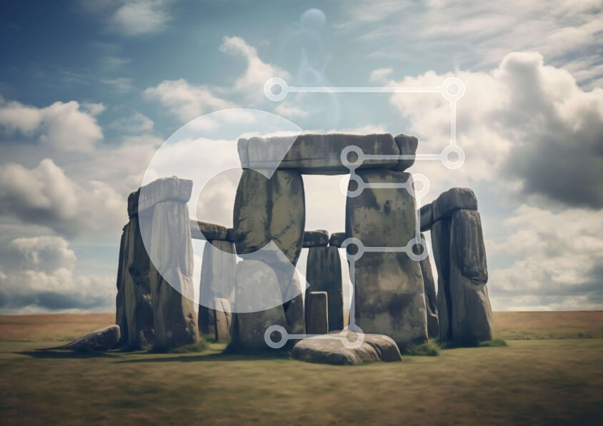 Intra Συλλεκτικό Ξύλινο Παζλ Plywood  4mm - Στόουνχεντζ σε ανοιχτό πεδίο με συννεφιασμένο ουρανό Σε Ξύλινο Κουτί - Διαστάσεις Puzzle: 10x10 cm – 25 κομμάτια