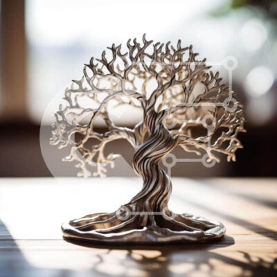 Intra Συλλεκτικό Ξύλινο Παζλ Plywood 4mm - Ασημένιο γλυπτό δέντρου σε ξύλινο τραπέζι Σε Ξύλινο Κουτί - Διαστάσεις: 10x10 cm – 25 κομμάτια - Image 1