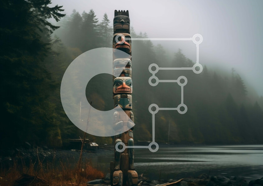 Intra Συλλεκτικό Ξύλινο Παζλ Plywood  4mm - Ιθαγενής Αμερικανός πόλος τοτέμ δίπλα στο νερό με βάρκες Σε Ξύλινο Κουτί - Διαστάσεις Puzzle: 10x10 cm – 25 κομμάτια