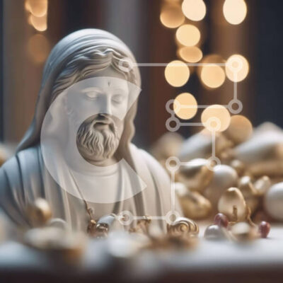 Intra Συλλεκτικό Ξύλινο Παζλ Plywood  4mm - Άγαλμα του Ιησού με χρυσά αυγά Σε Ξύλινο Κουτί - Διαστάσεις Puzzle: 10x10 cm – 25 κομμάτια - Image 1