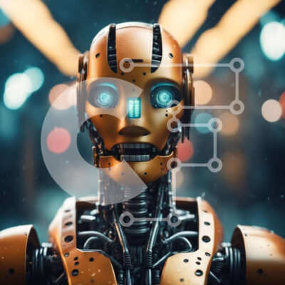 Intra Συλλεκτικό Ξύλινο Παζλ Plywood  4mm - Φουτουριστικό ρομπότ με φωτεινά μπλε μάτια Σε Ξύλινο Κουτί - Διαστάσεις Puzzle: 10x10 cm – 25 κομμάτια - Image 1