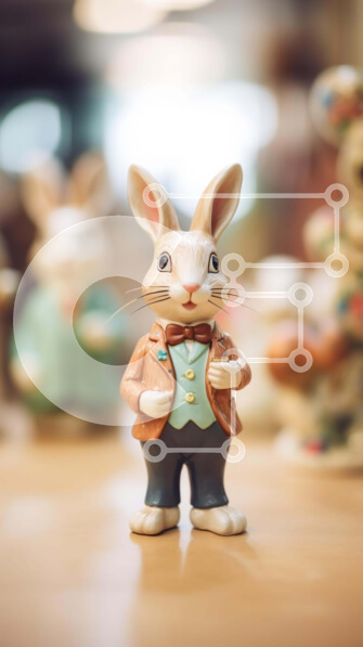 Intra Συλλεκτικό Ξύλινο Παζλ Plywood  4mm - Ειδώλιο λαγουδάκι του Πάσχα που στέκεται ανάμεσα σε άλλα ειδώλια Σε Ξύλινο Κουτί - Διαστάσεις Puzzle: 10x10 cm – 25 κομμάτια