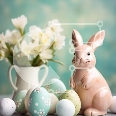 Intra Συλλεκτικό Ξύλινο Παζλ Plywood  4mm - Ειδώλιο λαγουδάκι του Πάσχα και πασχαλινά αυγά στο τραπέζι Σε Ξύλινο Κουτί - Διαστάσεις: 10x10 cm – 25 κομμάτια - Image 1