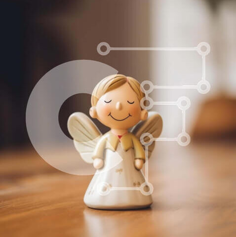 Intra Συλλεκτικό Ξύλινο Παζλ Plywood 4mm - Μικρό λευκό ειδώλιο αγγέλου σε δρύινο ξύλινο τραπέζι Σε Ξύλινο Κουτί - Διαστάσεις: 10x10 cm – 25 κομμάτια - Image 1