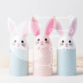 Intra Συλλεκτικό Ξύλινο Παζλ Plywood  4mm - Χάρτινα κουνελάκια σε λευκή γούνα με θέμα το Πάσχα Σε Ξύλινο Κουτί - Διαστάσεις Puzzle: 10x10 cm – 25 κομμάτια - Image 1