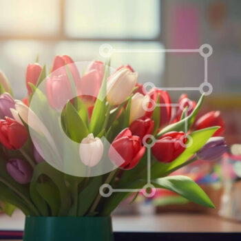 Intra Συλλεκτικό Ξύλινο Παζλ Plywood  4mm - Πολύχρωμες τουλίπες σε πράσινο βάζο με βιβλία Σε Ξύλινο Κουτί - Διαστάσεις Puzzle: 10x10 cm – 25 κομμάτια - Image 1