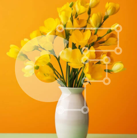 Intra Συλλεκτικό Ξύλινο Παζλ Plywood  4mm - Λευκό βάζο με κίτρινα λουλούδια σε πορτοκαλί φόντο Σε Ξύλινο Κουτί - Διαστάσεις Puzzle: 10x10 cm – 25 κομμάτια - Image 1