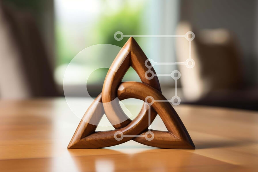 Intra Συλλεκτικό Ξύλινο Παζλ Plywood  4mm - Ξύλινο σύμβολο της Τριάδας σε δρύινο τραπέζι Σε Ξύλινο Κουτί - Διαστάσεις Puzzle: 10x10 cm – 25 κομμάτια
