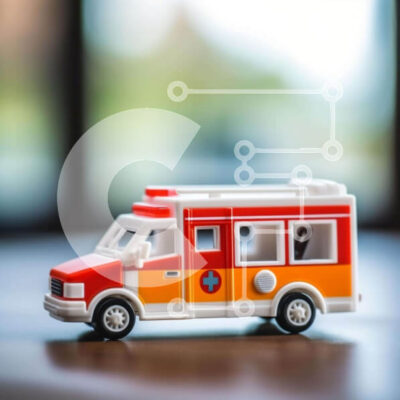 Intra Συλλεκτικό Ξύλινο Παζλ Plywood  4mm - Παιχνίδι φορτηγό ασθενοφόρων σε πορτοκαλί και λευκό τραπέζι Σε Ξύλινο Κουτί - Διαστάσεις: 10x10 cm – 25 κομμάτια - Image 1