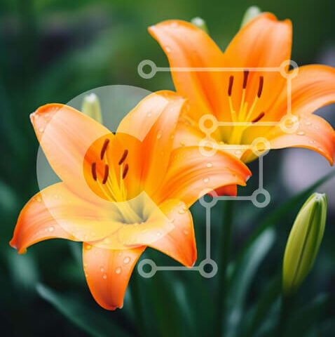 Intra Συλλεκτικό Ξύλινο Παζλ Plywood  4mm - Πορτοκαλί κρίνοι που ανθίζουν σε πράσινο χωράφι με σταγονίδια νερού Σε Ξύλινο Κουτί - Διαστάσεις: 10x10 cm – 25 κομμάτια - Image 1