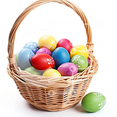 Intra Συλλεκτικό Ξύλινο Παζλ Plywood  4mm - Πολύχρωμα Πασχαλινά αυγά στο ψάθινο καλάθι Σε Ξύλινο Κουτί - Διαστάσεις: 10x10 cm – 25 κομμάτια - Image 1
