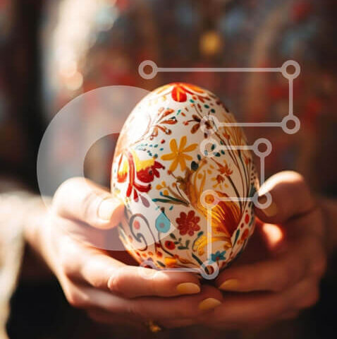 Intra Συλλεκτικό Ξύλινο Παζλ Plywood  4mm - Γυναίκα που κρατά διακοσμημένο πασχαλινό αυγό Σε Ξύλινο Κουτί - Διαστάσεις: 10x10 cm – 25 κομμάτια - Image 1