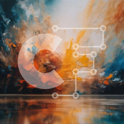 Intra Συλλεκτικό Ξύλινο Παζλ Plywood  4mm - Ζωντανή αφηρημένη ζωγραφική με πορτοκαλί, κίτρινα και μπλε χρώματα σε λευκό φόντο Σε Ξύλινο Κουτί - Διαστάσεις Puzzle: 10x10 cm – 25 κομμάτια - Image 1