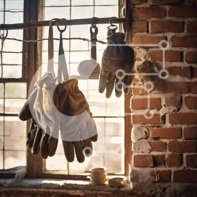 Intra Συλλεκτικό Ξύλινο Παζλ Plywood 4mm - Βιομηχανικά δερμάτινα γάντια που κρέμονται στο γάντζο Σε Ξύλινο Κουτί - Διαστάσεις Puzzle: 10x10 cm – 25 κομμάτια - Image 1