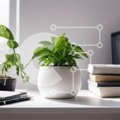 Intra Συλλεκτικό Ξύλινο Παζλ Plywood 4mm - Λευκό φυτό σε γλάστρα και βιβλία στο γραφείο Σε Ξύλινο Κουτί - Διαστάσεις Puzzle: 10x10 cm – 25 κομμάτια - Image 1