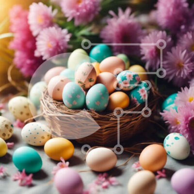 Intra Συλλεκτικό Ξύλινο Παζλ Plywood  4mm - Πολύχρωμα Πασχαλινά αυγά σε ένα καλάθι με λουλούδια Σε Ξύλινο Κουτί - Διαστάσεις: 10x10 cm – 25 κομμάτια - Image 1