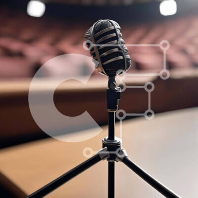 Intra Συλλεκτικό Ξύλινο Παζλ Plywood  4mm - Μικρόφωνο σε κενό αμφιθέατρο για ηχογράφηση ή μετάδοση Σε Ξύλινο Κουτί - Διαστάσεις Puzzle: 10x10 cm – 25 κομμάτια - Image 1