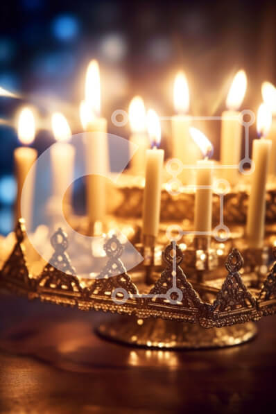 Intra Συλλεκτικό Ξύλινο Παζλ Plywood  4mm - Όμορφη εικόνα ενός Hanukkah Menorah με 9 αναμμένα κεριά Σε Ξύλινο Κουτί - Διαστάσεις Puzzle: 10x10 cm – 25 κομμάτια