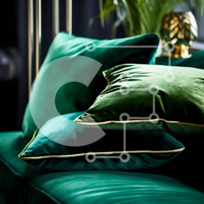 Intra Συλλεκτικό Ξύλινο Παζλ Plywood  4mm - Κοντινό πλάνο πράσινου βελούδινου καναπέ με χρυσές φούντες στα μαξιλάρια Σε Ξύλινο Κουτί - Διαστάσεις Puzzle: 10x10 cm – 25 κομμάτια - Image 1