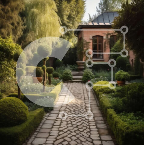 Intra Συλλεκτικό Ξύλινο Παζλ Plywood  4mm - Όμορφη εικόνα ενός ροζ σπιτιού με μονοπάτι στον κήπο και πράσινο Σε Ξύλινο Κουτί - Διαστάσεις Puzzle: 10x10 cm – 25 κομμάτια - Image 1